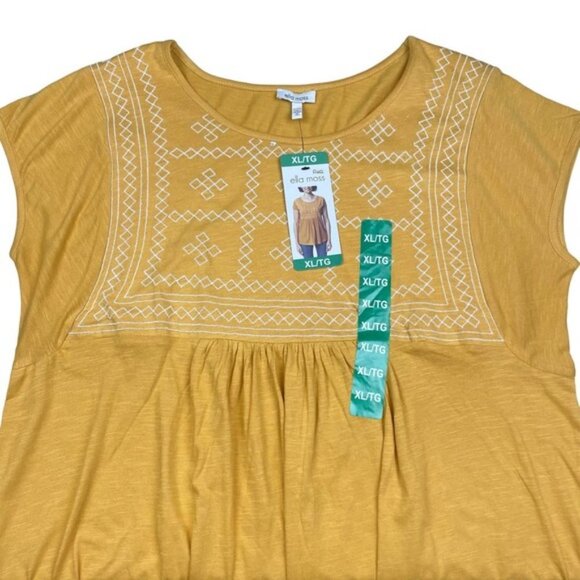 NWT ELLA MOSS Anthropologie Embroidered T-Shirt Sz XL Yellow - Picture 2 of 4